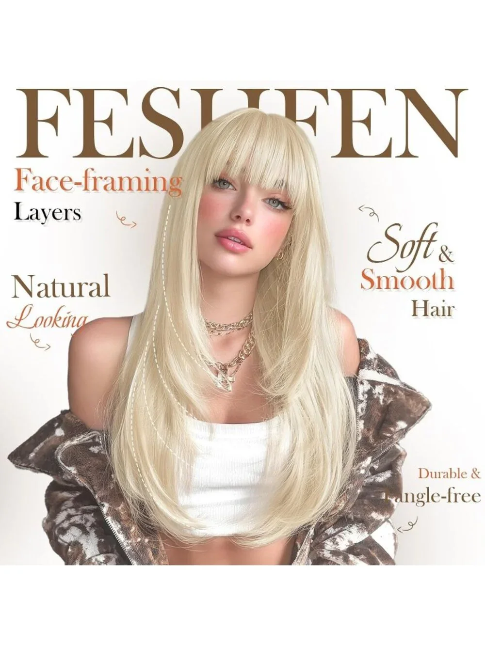 Women's Light Blonde 24 Inch Natural Synthetic Long Straight Sleek Layered Wigs